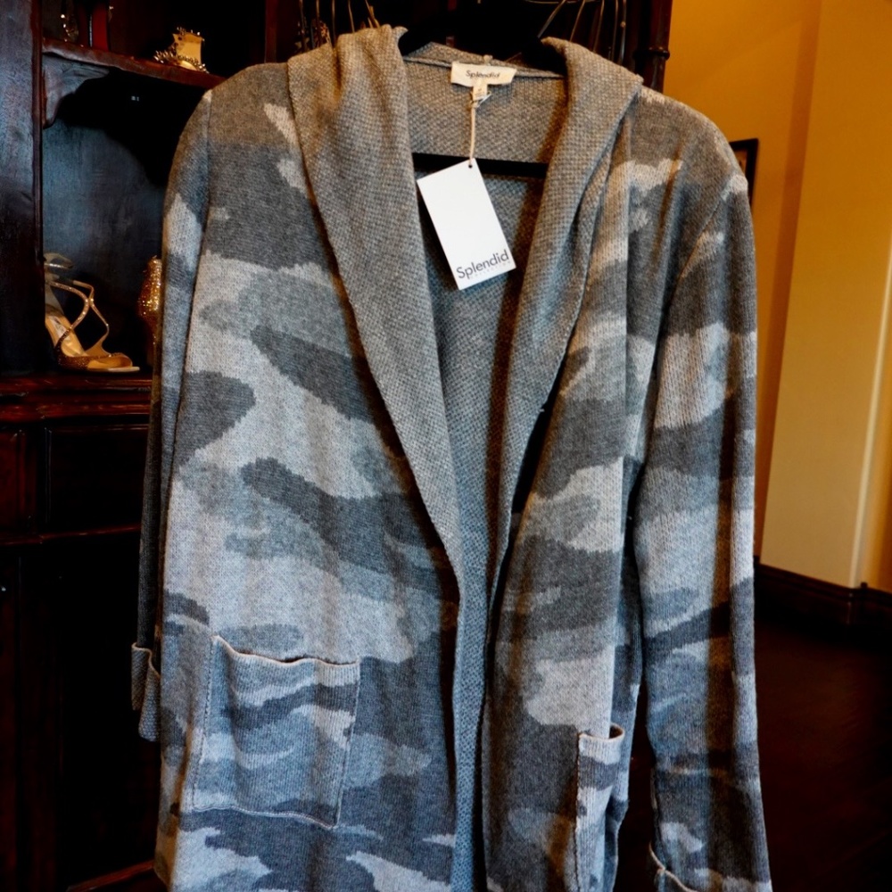 Splendid hoody sweater Tunic sweater,  new with tags, grey camo,